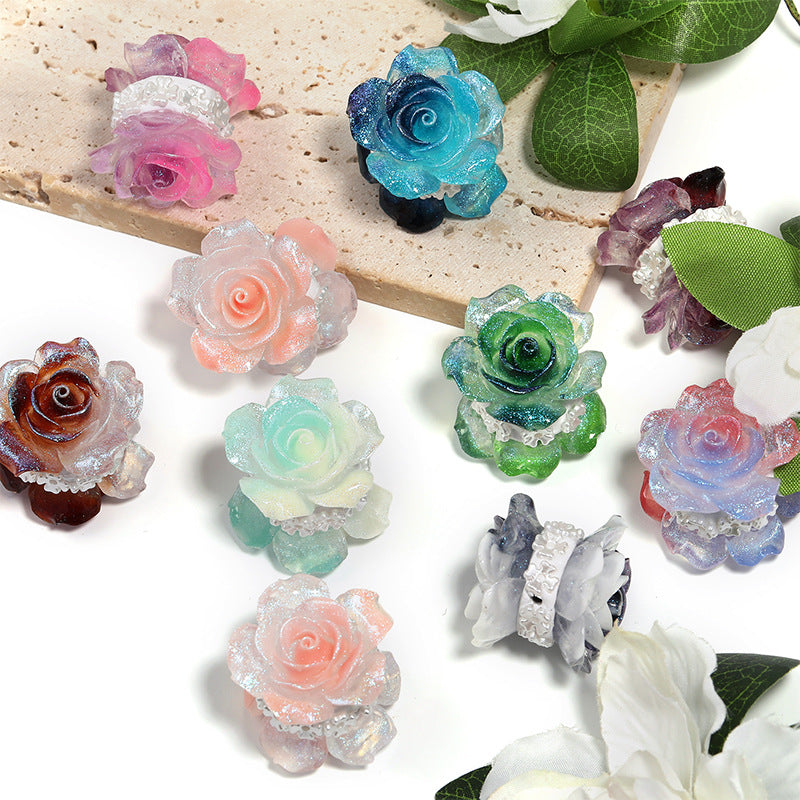 Wholesale10pcs Heavy Double-sided Rose Clay Fine Glitter Resin Beads